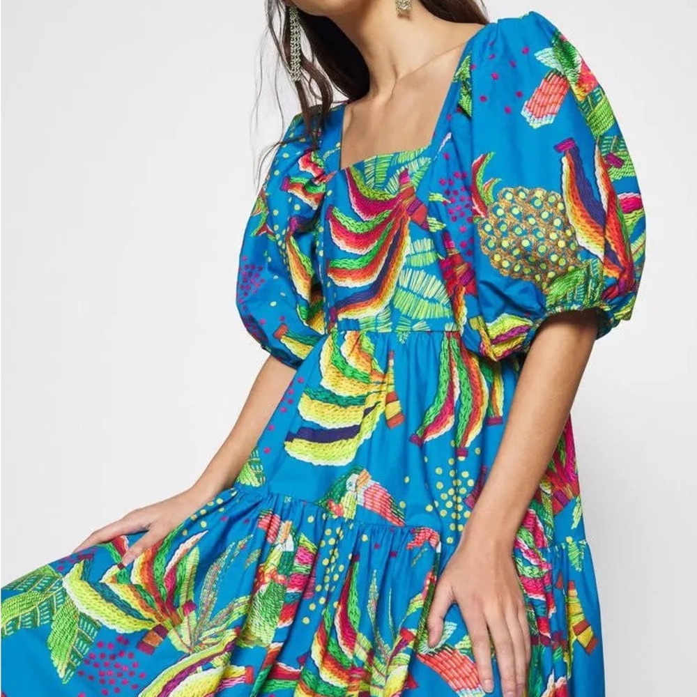 Farm Rio Blue Banana Midi Dress L 🍌